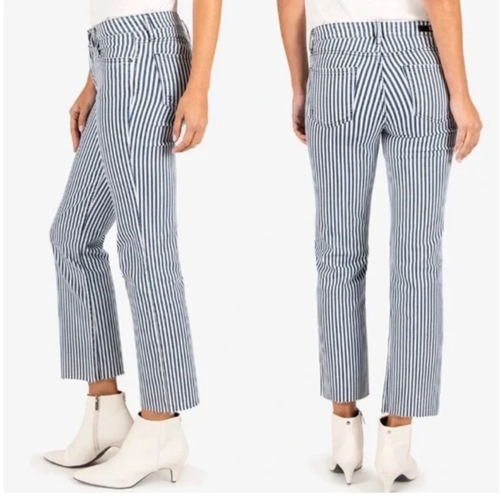 Kut from the Kloth Blue and White Striped Cropped Pants